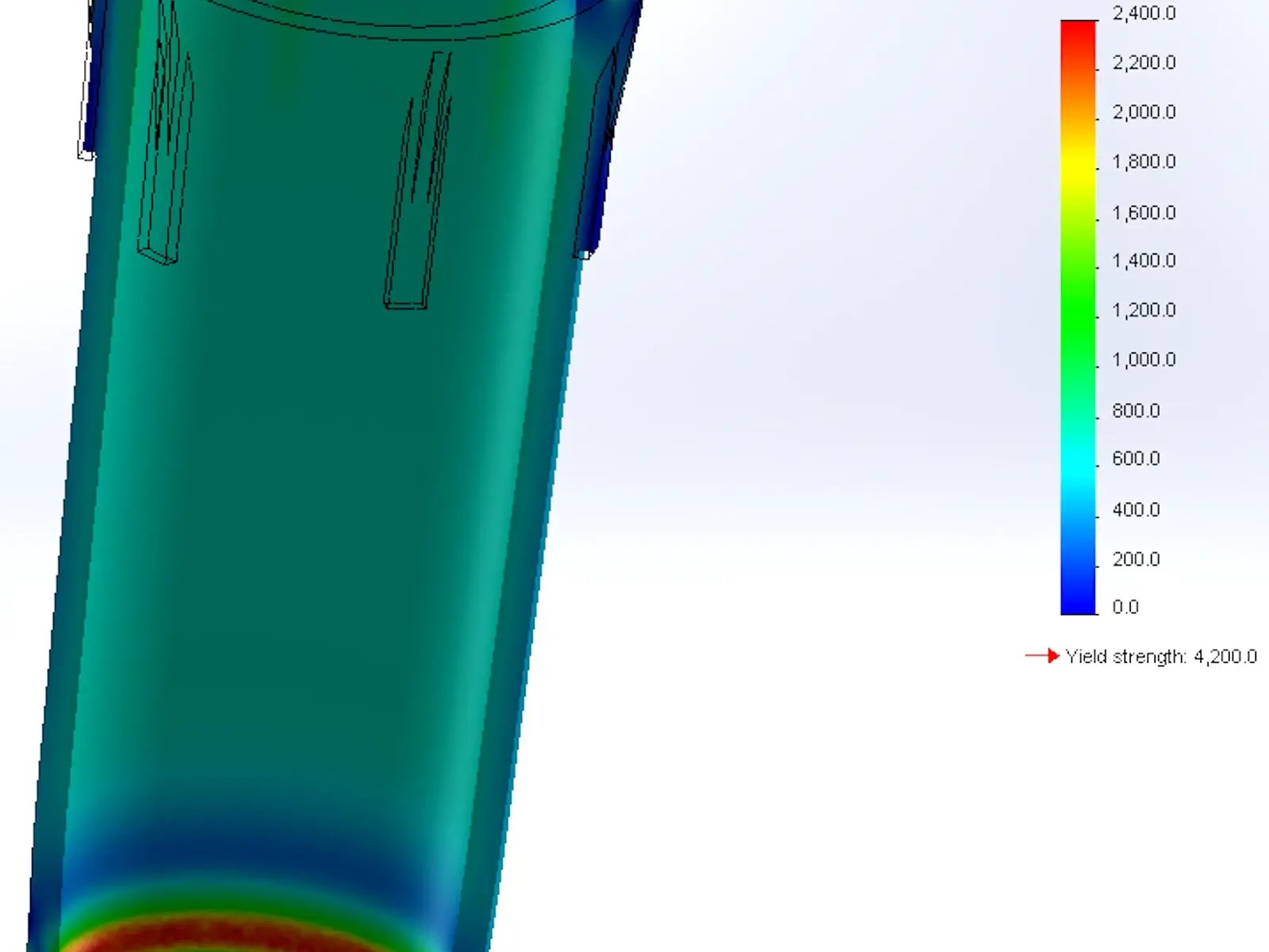 Von Mises stress analysis FEA simulation of plastic filter canister showing stress distribution and yield strength