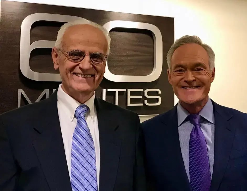 Dr. Duane Priddy with CBS 60 Minutes correspondent Scott Pelley — plastic expert witness featured on national television