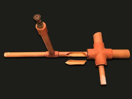A sub-section of a failed CPVC fire sprinkler pipe system.