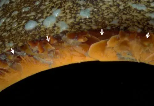 A high-res shot of SPF negatively impacting orange CPVC piping.