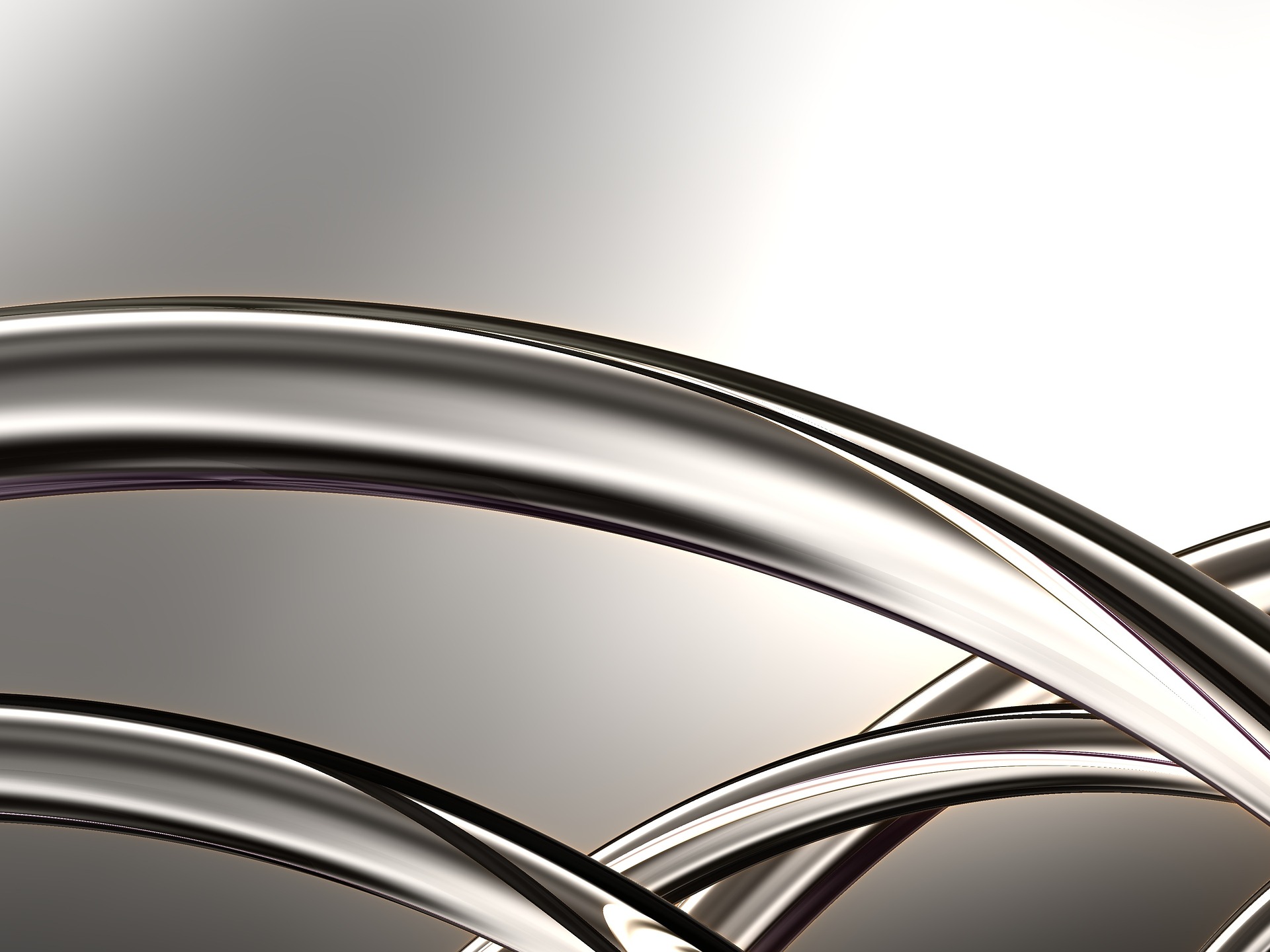 Close-up render of polished chrome plated curved surfaces