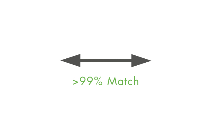 A grey double-headed arrow captioned greater than 99% Match